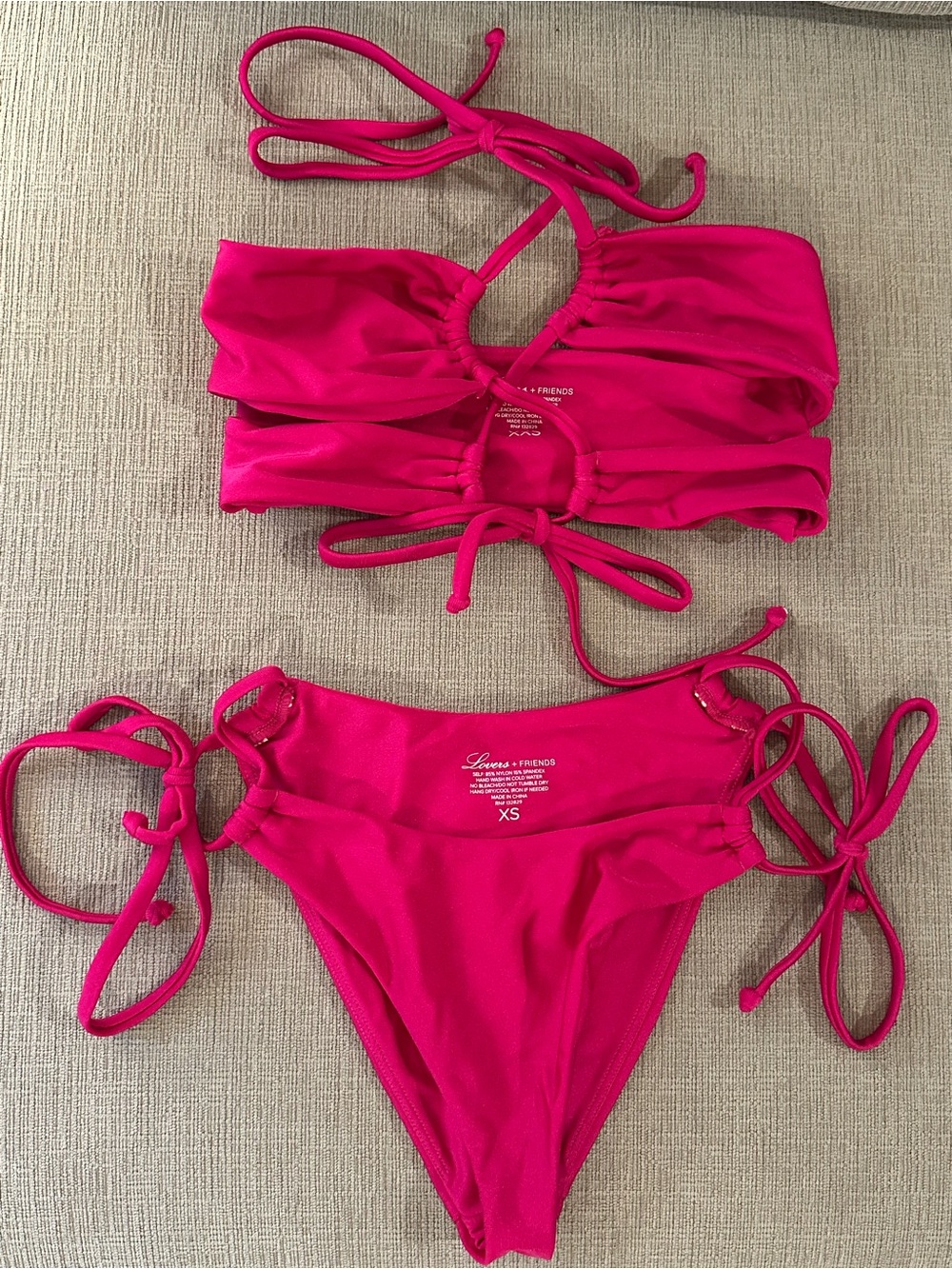 Lovers + Friends Hot Pink Tie Bikini